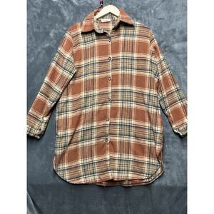 Adora Shacket Blouse Woman S Burnt Orange Plaid Long Flannel Button Cowgirl